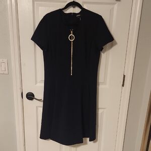 Dkny Blue Sheath Dress with Mock Neck and Short Sleeves for Work